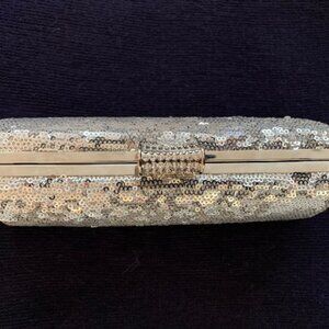 Silver Sequin & Rhinestone Clutch with Dual Chain Straps – Brand New